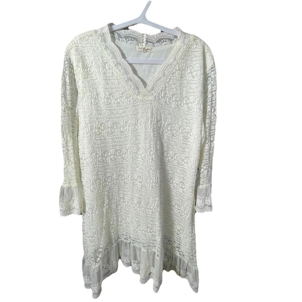 Indigo Soul Women’s White Lace Embroidered Lined Tunic Top Dress L
